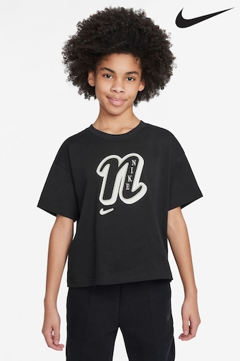 Nike Black Varsity Logo Boxy 100% Cotton T-Shirt (K85151) | £20