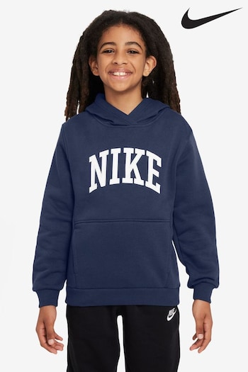 nike ssnl Navy Club Varsity Logo French Terry Hoodie (K85238) | £38