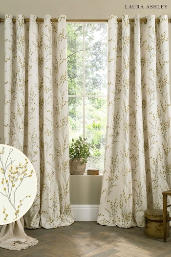 Laura Ashley Ochre Pussy Willow Lined Pencil Pleat Eyelet Curtains (K85240) | £65 - £180