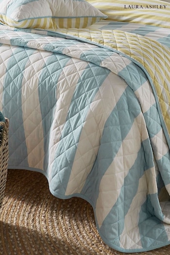 Laura Ashley Seaspray Lille Stripe Quilted Bedspread (K85245) | £95