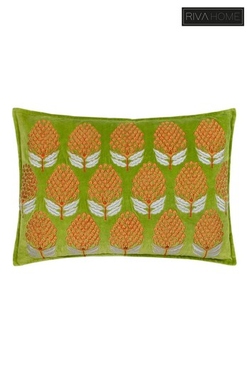 Riva Paoletti Chartreuse Portofino Cotton Velvet Embroidered Cushion (K85343) | £32
