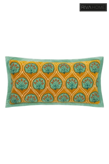 Riva Paoletti OchreMarine Casa Embroidered Cotton Velvet Cushion (K85344) | £34