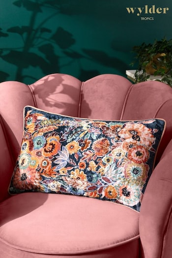 Wylder Tropics Multicolour Aquess Floral Viscose Velvet Cushion (K85362) | £22