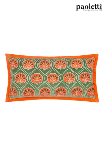 Riva Paoletti PeridotOrange Casa Embroidered Cotton Velvet Cushion (K85390) | £34