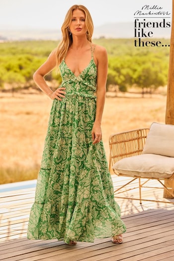 Zoot Chill Out Mouwloos T-shirt Green Strappy Ruffle Trim Maxi Dress (K85417) | £58