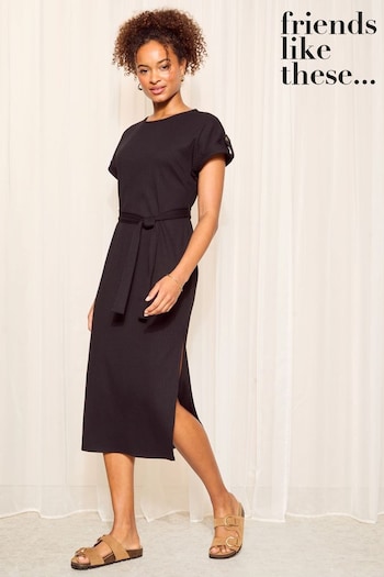 Friends Like These Black Turnback Sleeve Belted Midi Dress (K85425) | £34
