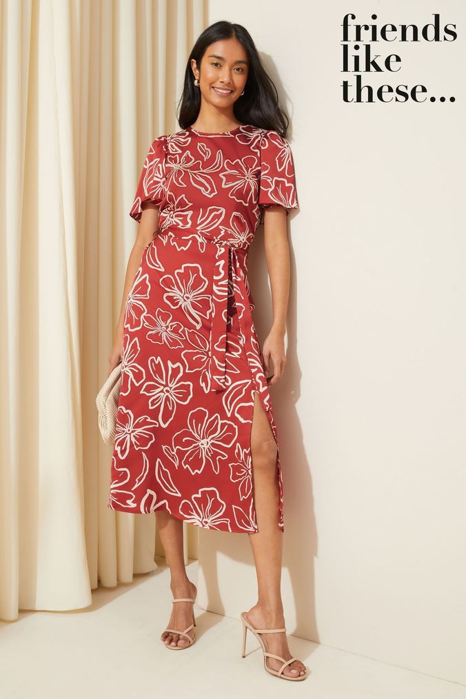 Red dress with clearance small white flowers