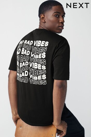 Black 'No Bad Vibes' Back Print T-Shirt (K85484) | £16