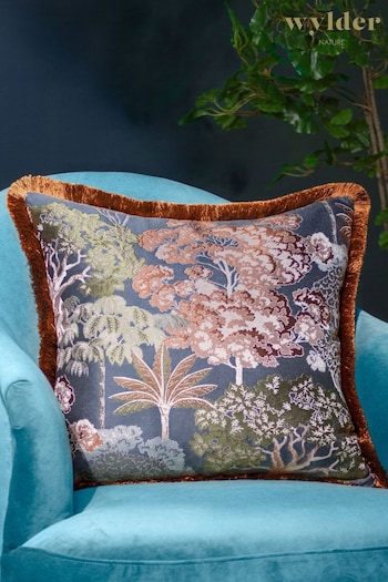 Wylder Nature Navy Woodlands Floral Jacquard Cushion (K85539) | £26