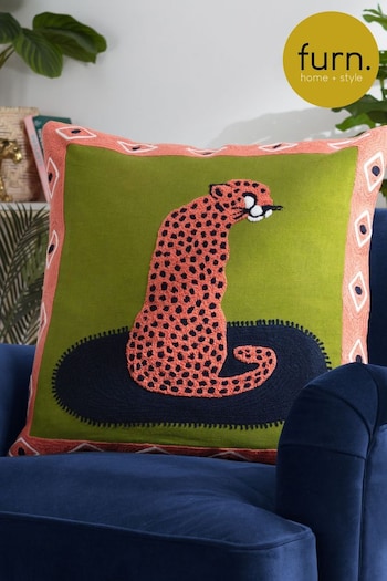 Furn Coral Cheetah Embroidered Cushion (K85555) | £32