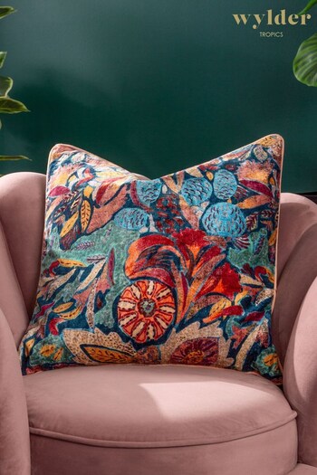 Wylder Tropics Multicolour Hebonne Velvet Piped Cushion (K85558) | £24