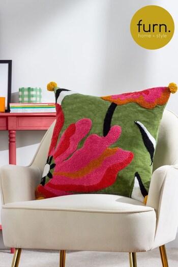 Furn Multicolour Poppy Embroidered Cushion (K85562) | £30