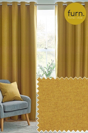 Furn Mustard Dawn 100% Blackout Thermal Eyelet Curtains (K85574) | £44 - £100