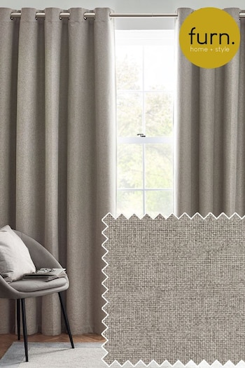 Furn Grey Dawn 100% Blackout Thermal Eyelet Curtains (K85578) | £44 - £100