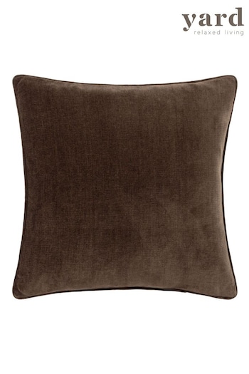 Yard Brown Heavy Chenille Velvet Reversible Piped Cushion (K85601) | £26