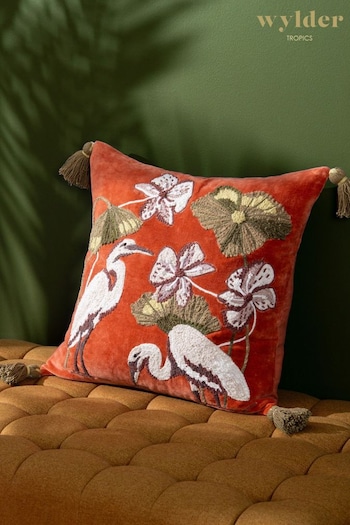 Wylder Tropics Coral Kushiro Embroidered Velvet Cushion (K85602) | £34