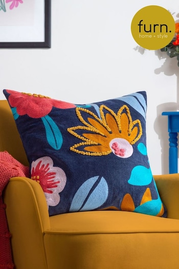Furn Multicolour Janey Floral Embroidered Cushion (K85604) | £32