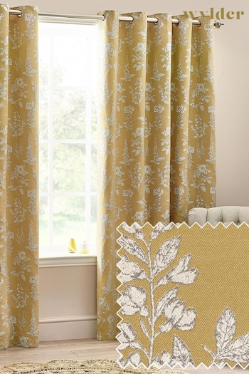 Wylder Nature Gold Sophia Floral Jacquard Eyelet Curtains (K85612) | £48 - £120