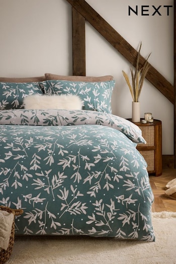 Green Reversible Mistletoe Christmas Printed Festive Icons Fleece Duvet Cover and Pillowcase Set (K85622) | £25 - £55