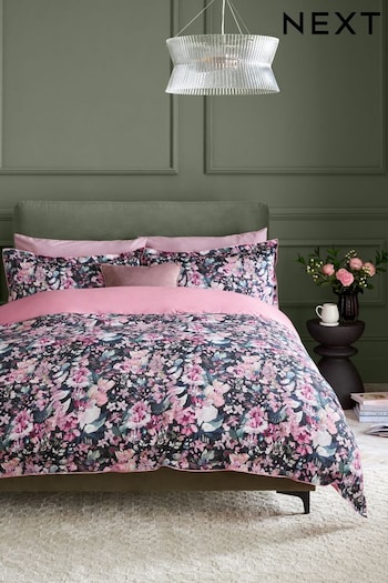 Pink 200 Thread Count 100% Egyptian Cotton Sateen Bold Floral Duvet Cover and Pillowcase Set (K85648) | £60 - £90