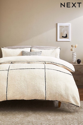 Neutral Teddy Fleece With Trim Duvet Cover and Pillowcase Set (K85678) | £50 - £80