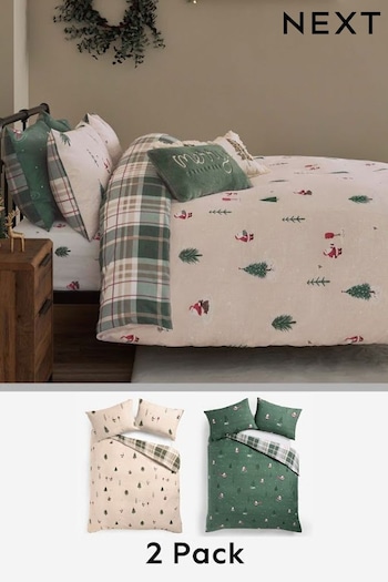 2 Pack Green Festive Santa Reversible Duvet Cover and Pillowcase Set (K85884) | £0