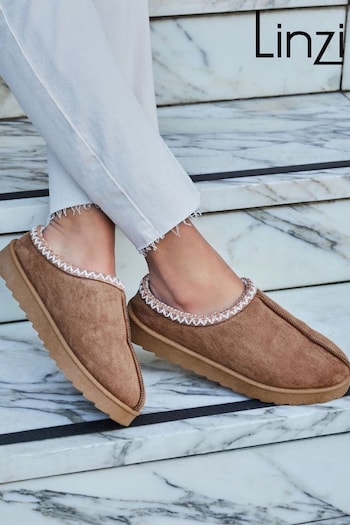 Linzi Brown Tana Faux Suede Slip-On Slippers With Aztec Detail (K85961) | £30