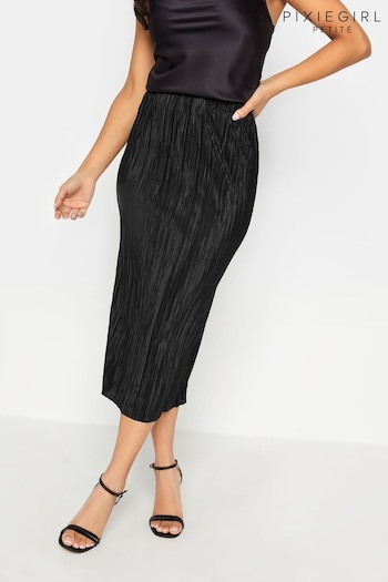 PixieGirl Petite Black Plisse Midaxi Skirt (K85983) | £27