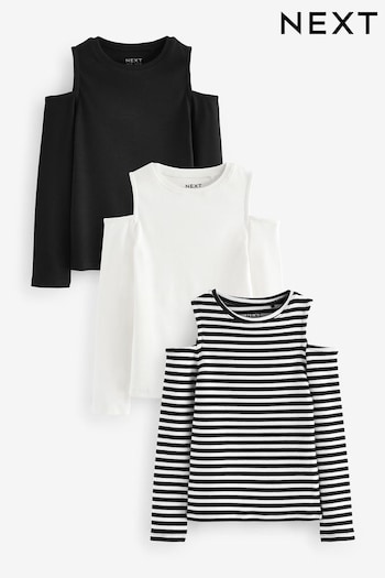 Black/White Cold Shoulder Rib Long Sleeve T-Shirt 3 Pack (3-16yrs) (K86176) | £16 - £22