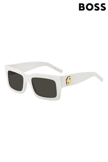 BOSS White 1654/S Rectangular Sunglasses (K86213) | £195