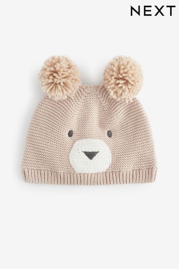 Neutral Bear Baby Knitted Double Pom Hat (K86252) | £7