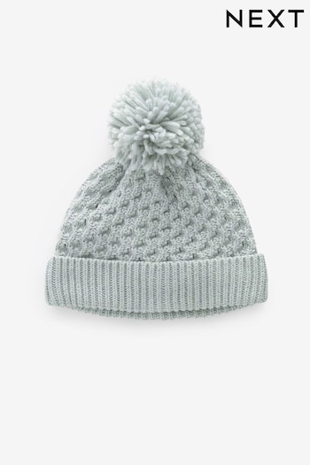 Mint Green Knitted Pom Waffle Baby Hat (K86263) | £6