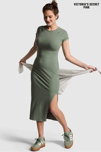 Victoria's Secret PINK Forest Pine Green Short Sleeve Midi Dress (K86360) | £36