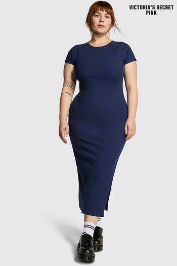 Victoria's Secret PINK Midnight Navy Blue Short Sleeve Midi Dress (K86364) | £36