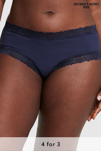 Victoria's Secret PINK Midnight Navy Blue Lace Trim Rib Cheeky Knickers (K86370) | £9