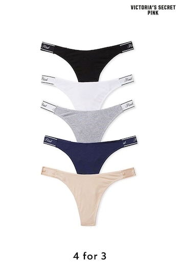 Victoria's Secret PINK Black/White/Nude/Grey/Navy Blue Thong Multipack Knickers (K86391) | £27
