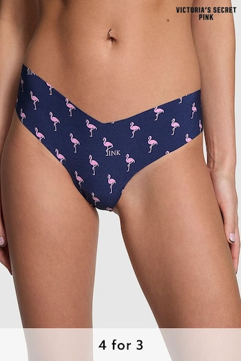 Victoria's Secret PINK Midnight Navy Blue Flamingos Thong No Show High Leg Knickers (K86398) | £9