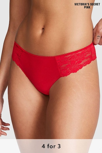 Victoria's Secret PINK Red Pepper Lace Trim Thong No Show Knickers (K86399) | £9