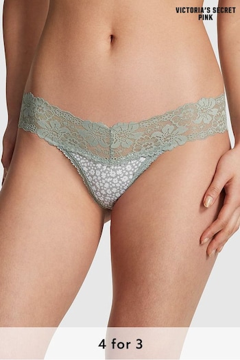 Victoria's Secret PINK Iceberg Green Floral Lace Trim Rib Thong Knickers (K86412) | £9