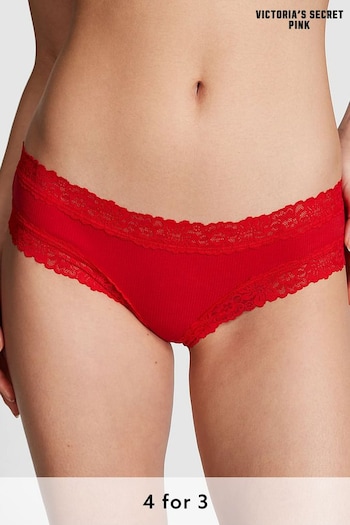 Victoria's Secret PINK Pin Up Red Lace Trim Rib Cheeky Knickers (K86419) | £9