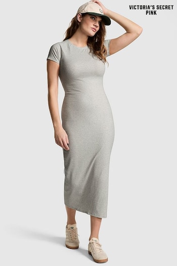 Victoria's Secret PINK Heather Stone Grey Short Sleeve Midi Dress (K86421) | £36