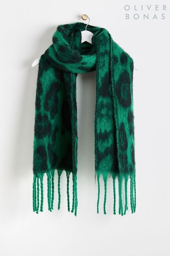Oliver Bonas Green Animal Green & Black Knitted Scarf (K86468) | £35
