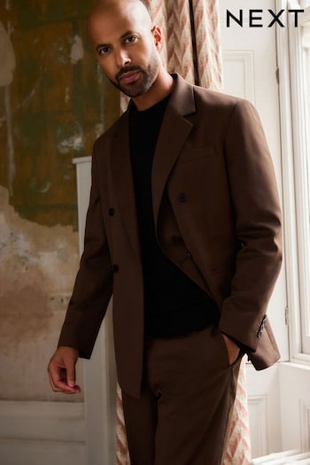 Rust Brown Double Breasted Twill Relaxed Fit Suit Jacket (K86506) | £84