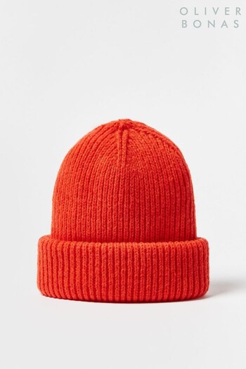 Oliver Bonas Red Stitch Knitted Beanie Hat (K86530) | £22