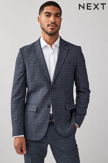 Navy Blue Textured Micro Check Suit Jacket (K86536) | £110