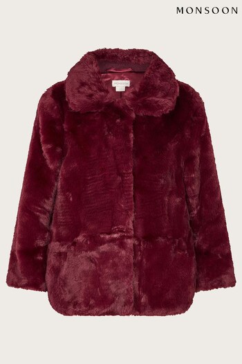 Monsoon Red Faux Fur Collared Coat (K86599) | £57 - £67