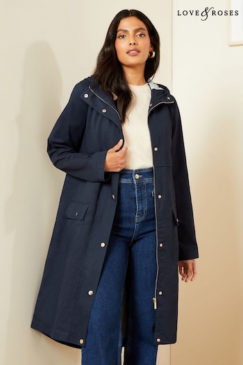 A-Z Girls Brands Navy Blue Petite Shower Resistant Parka Rain Coat (K86606) | £75