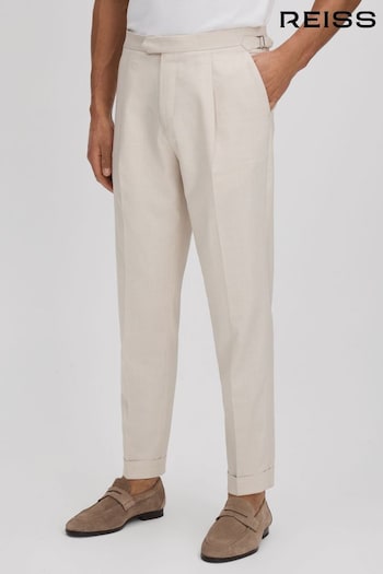 Reiss Ecru Elite Slim Fit Adjuster Tapered tiered Trousers with Turn-Ups (K86611) | £138