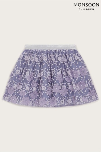 Monsoon Purple Floral Lace Embroidered Skirt (K86619) | £28 - £32
