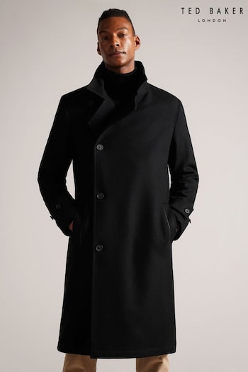 Ted Baker Radford Black Wool Blend Wrap Funnel Coat (K86902) | £325